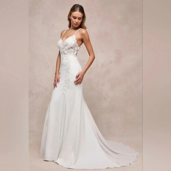 Lulus Vision of Romance White Sheer Mesh Embroidered Sequin Maxi Dress Bride - Picture 3 of 13